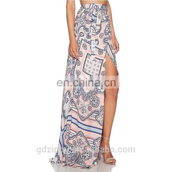 Grey Floral Printed Wholesale Long Skirt With High Slip photo-3