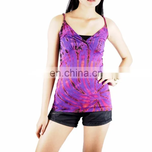 NAPAT New Design Tie Dye Polyester Sexy Sleeveless Top for Women