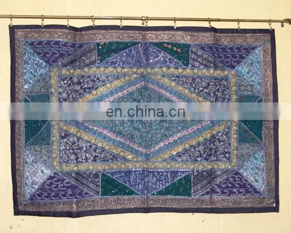 Wholesale Old Sari Patchwork Tapestry Wall Hangings Handmade Silk Beads Work Runner photo-4