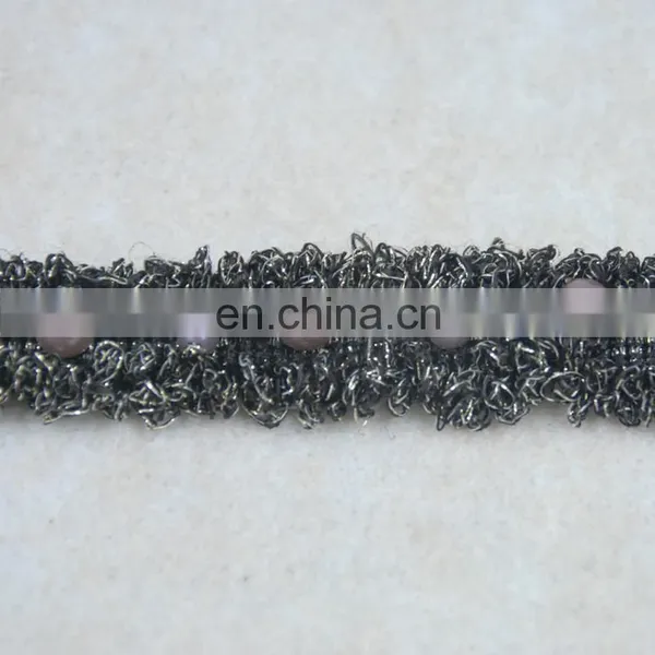 Fashion Black Embroidery Lurex Beaded Pearl Lace Trim Designs photo-3