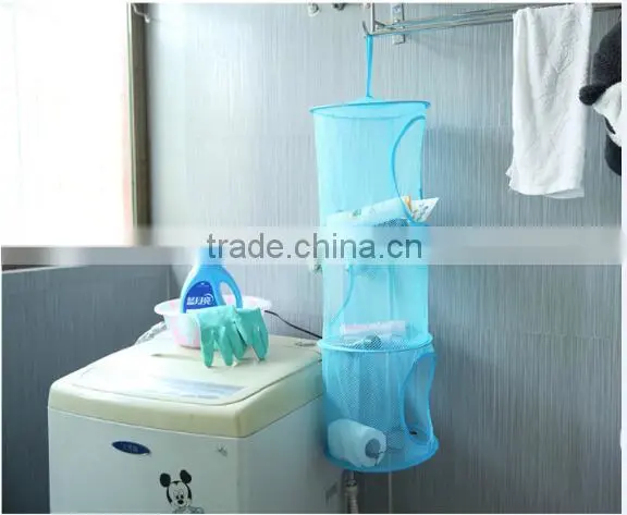 Hanging Mesh Space Saver Bags Organizer 3 Compartments Toy Storage Basket for Kids Room Organization Mesh Hanging Bag photo-6
