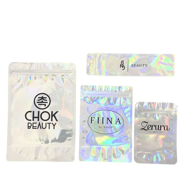 Custom Logo Printing Zipper Mylar Packaging Hologram Laser Holographic Stand Up Zip Pouch Bag Heat Seal Foil Candy Bags photo-5