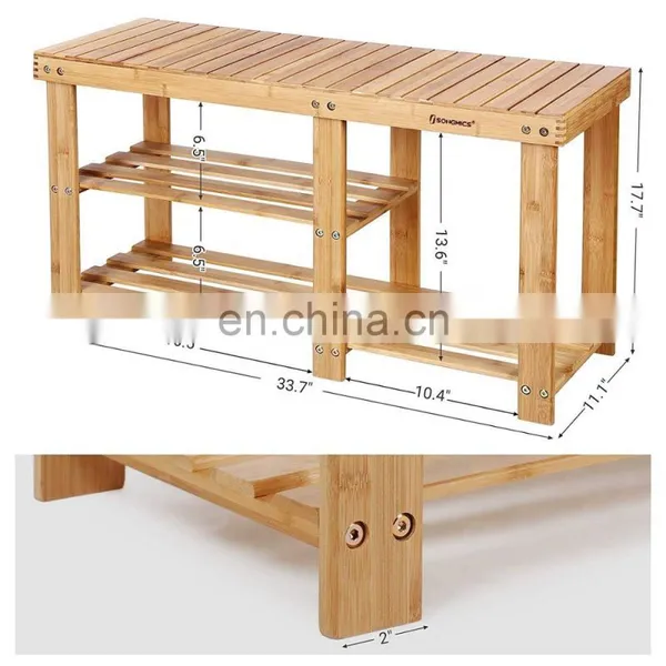 Morden Living Room 3 Tier Bamboo Wood Shoe Bench Rack photo-5
