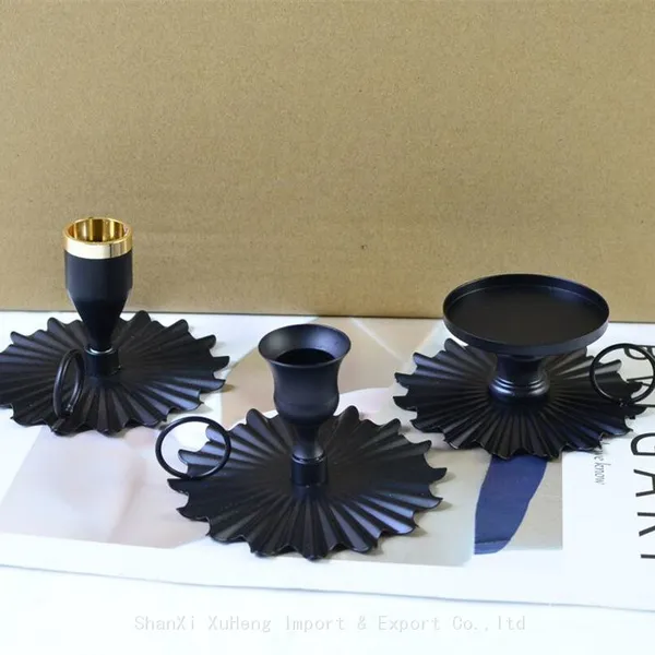 Matte Black Candle Holder Decorative Fan Shape Iron Gold Plate Candle Holder photo-5