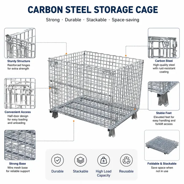 Stackable Wire Mesh Stillage Cage for Hardware & Building Materials, Heavy Duty Warehouse Container