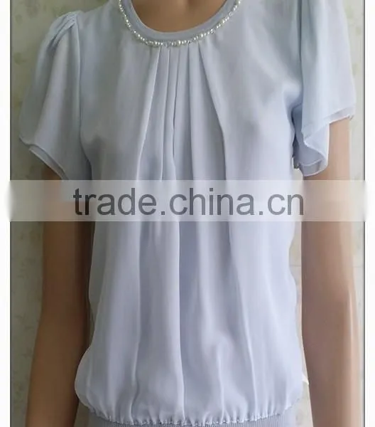 Simple Chiffon T-shirt Short Sleeve Knitting Wear With Chiffon Stitching photo-3