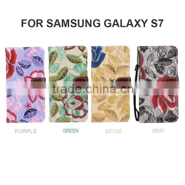Leaf Flower Pattern Wallet Phone Case for SAMSUNG S7 With Cardholder Magneticflip