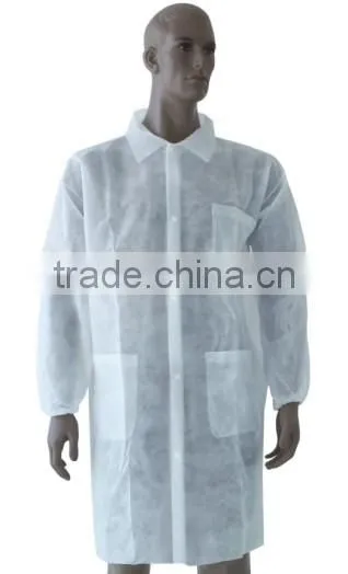 Disposable Visitor gown/ Lab Coat with elastic cuff button snaps