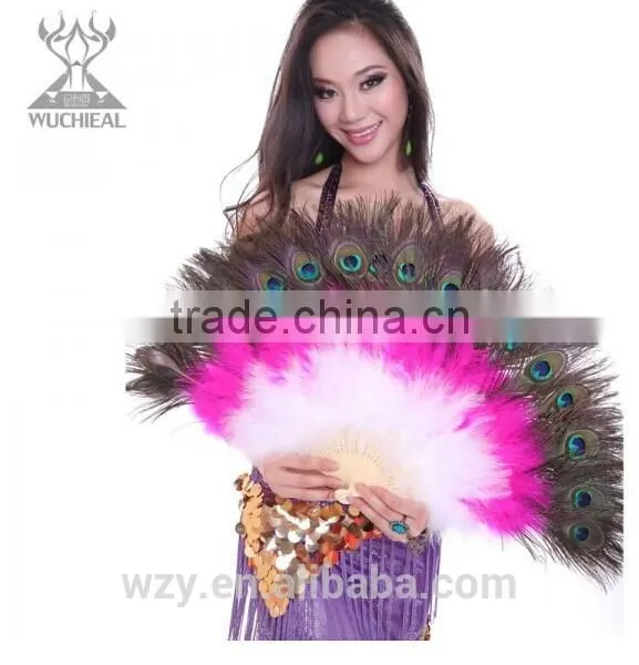 Turkey Feather and Peacock Feather Belly Dance Feather Hand Fans
