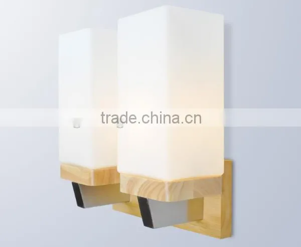 Indoor Wood Wall Light, Beside Wall Light Wall Scone for Corridor, Room, Hotel, Wooden Base Glass Shade