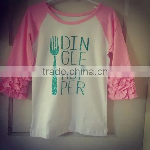2-6Y (CT203#white )100% Cotton Knitted Comfortable Ruffled Long Sleeve Girl t Shirt for Children