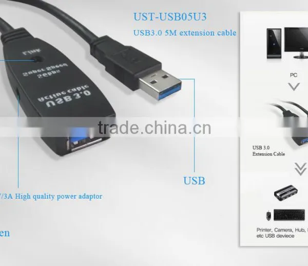 2014,High Speed of Data Transfer,USB3.0 Male to Female Adapter Extension Cable Black ,With Red Power photo-3