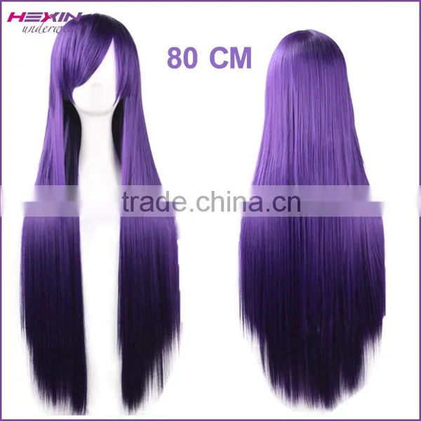 80cm Long Black Straight Beauty Cosplay Hair Wig photo-5