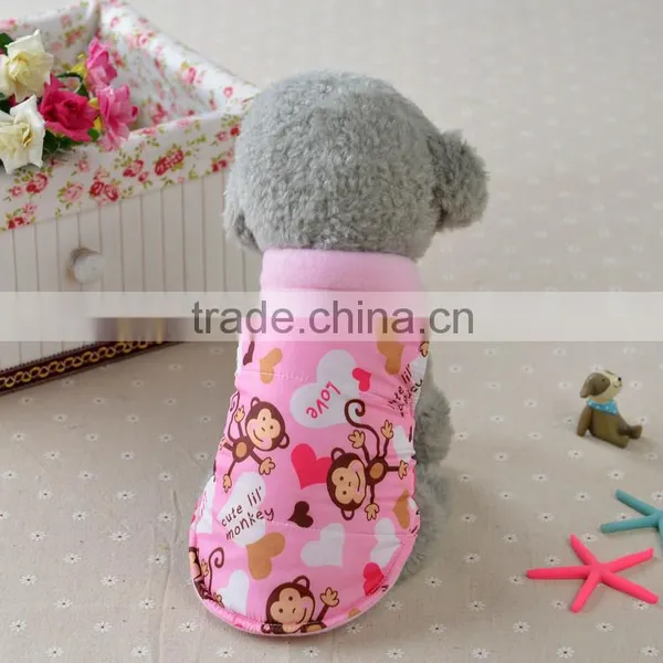 Cute Pink Blue Yellow Monkey Thermal Winter Tank Cat Dog Pet Wear Pet Apparel photo-2