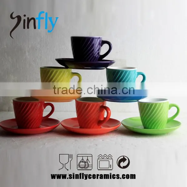 Cute Embossed Figure Ceramic Coffee Set With Saucer