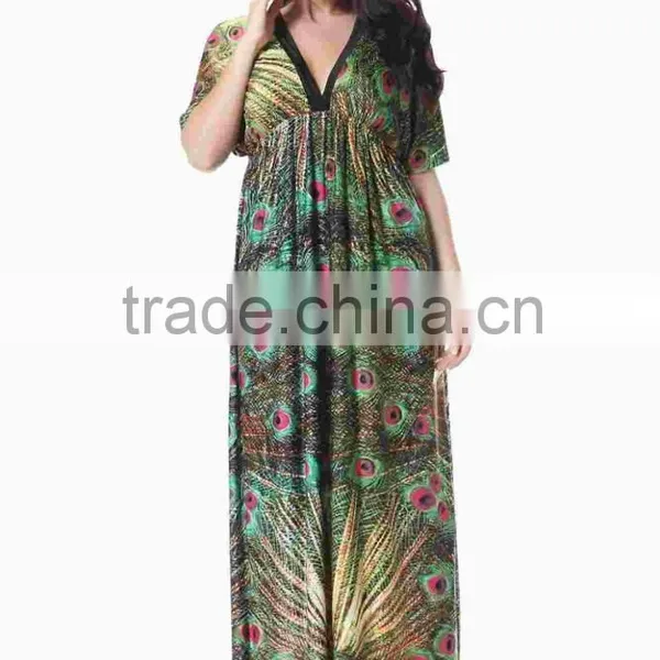 Beach Skirt Bat Sleeve Bohemia Peacock Flower Dress photo-5