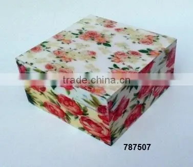 Wooden Box Painted Reddish Flowers
