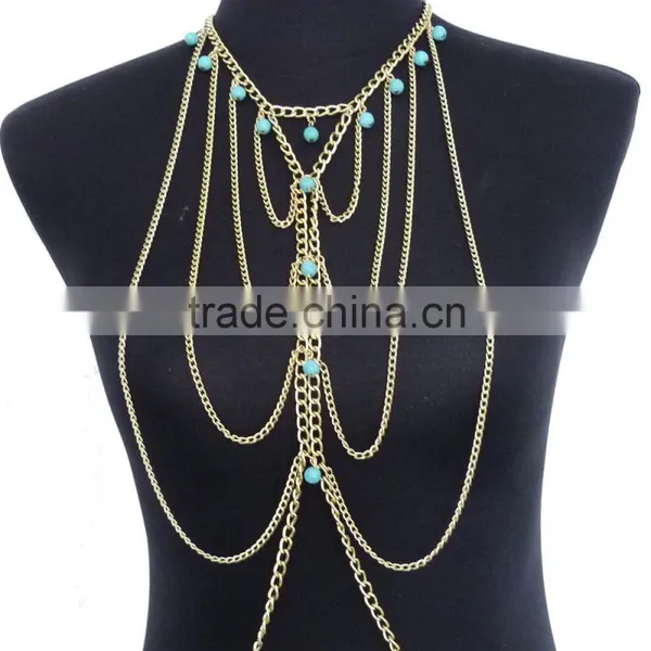 Turquoise Multilayer Tassel Sexy Waist Chain photo-5