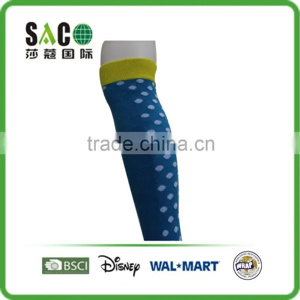 Fancy Yellow Cuff White Dots Blue Knee High Sports Socks photo-2