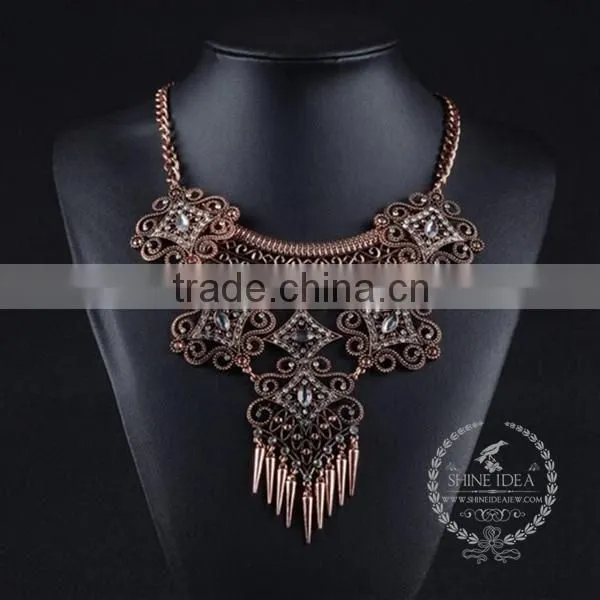 High Quality Vintage Colorful Rhinestone Chunky Statement Necklace Tin Alloy Fashion Women Pendant Necklace 6390101 photo-5