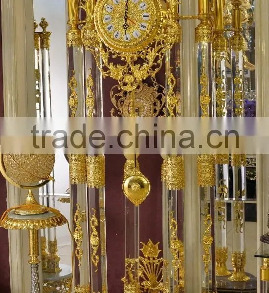 Attrative Luxury Decoration Antique 24K Gold Plated Floor Clock,Grandfather Clock, Made of Copper, Marble and Crystal photo-6