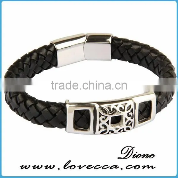 Silver Plated Stainless Steel Charms With Black Leather for Men Magnetic Bracelet photo-3