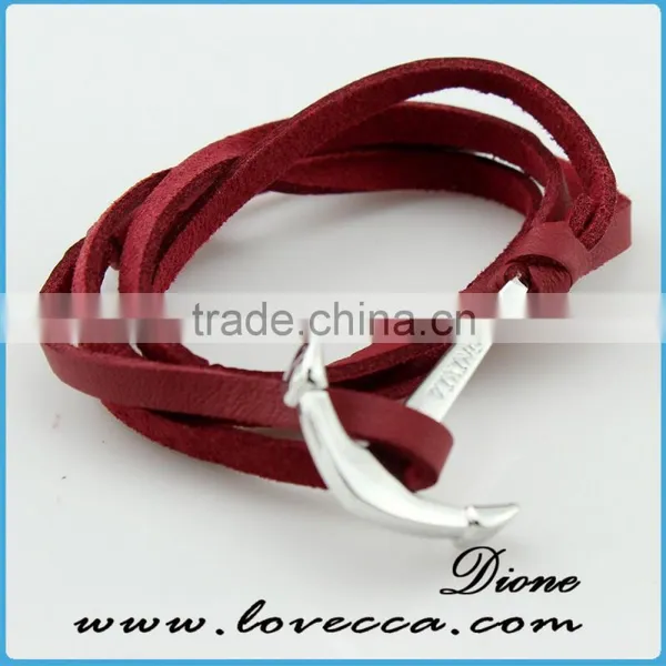 Fashion Mens Jewelry Custom Nautical Rope Leather Anchor Bracelet For Men photo-2