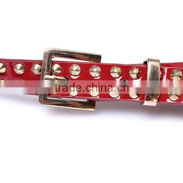 Wholesale Double Layer Rivets Decorated Square Pattern Buckle Sex Women Lady Thin PU Waist Belt photo-4