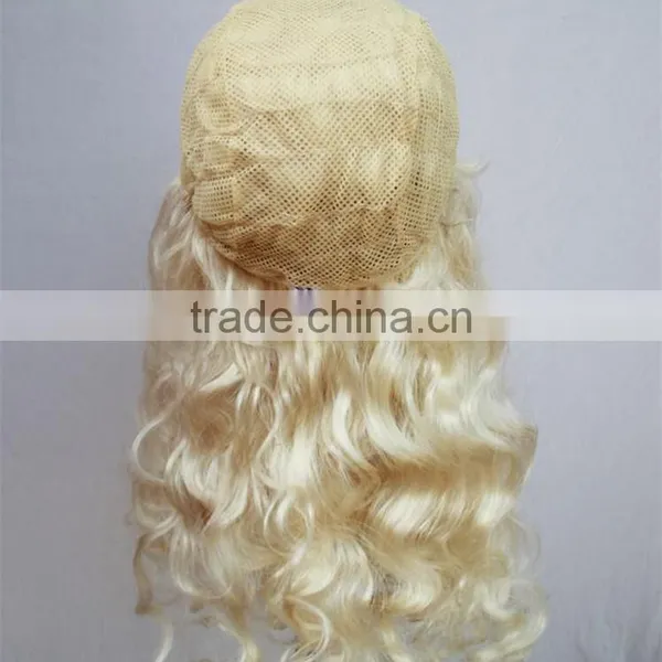 Wholesale Long Wave Heat Resistant Fiber Hair Side Part Blonde Synthetic Lace Front Halloween Wig photo-6