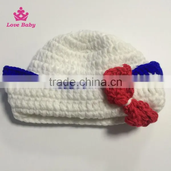 4pcs Set Photo Props Hat+shoes+diaper+tie Fashion Blue Crochet Cowboy Custome Photography photo-2