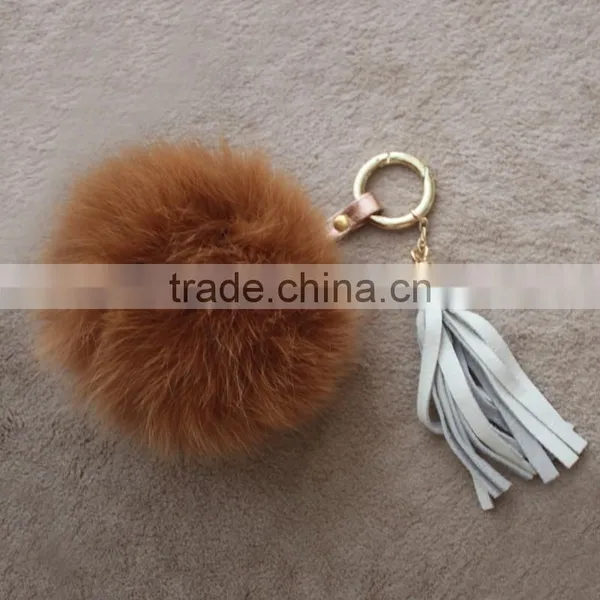 Myfur Hot Pink Rose Ladies Fashion Real Fox Fur Pom Pom Bag Charm With Leather Tassel photo-4