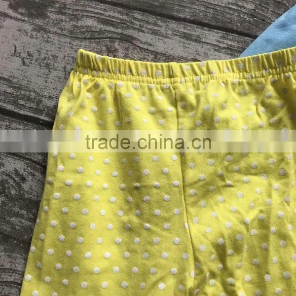 Back to School 3-8years Old Girls Outfit Clothes School Bus Clothing Aqua Yellow Ruffles Cotton Capris With Matching Accessories photo-4