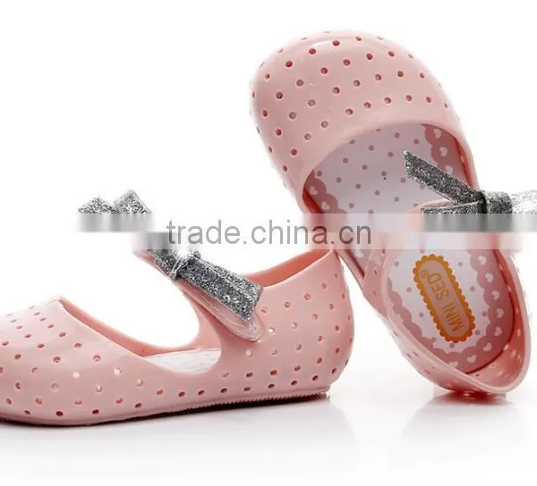 Shining Side Bow Hook and Loop Type Mini Melissa Jelly Shoes photo-4