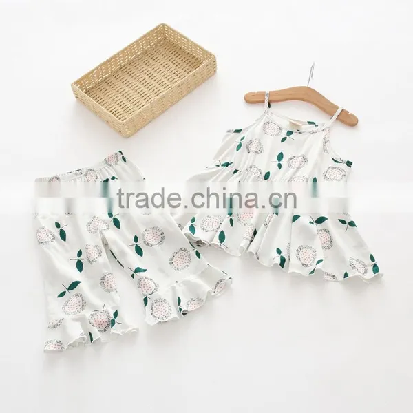 Wholesae Cotton Soft Flower Printing Tops and Pants Set Baby Girl Summer Set photo-4