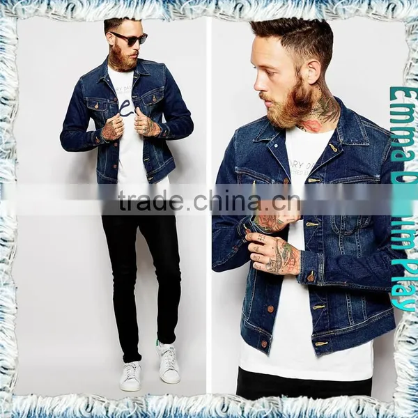 Fashion Long Sleeve Blue Denim Mens Skirts Casual Coat With Copper Button photo-2