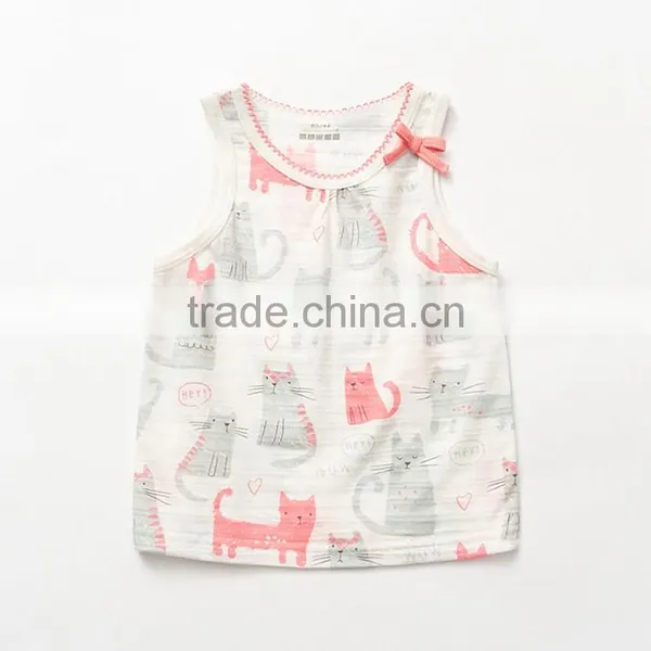 Children's Cute Cat Print Knitted Sleeveless v Neck Under Shirts photo-3