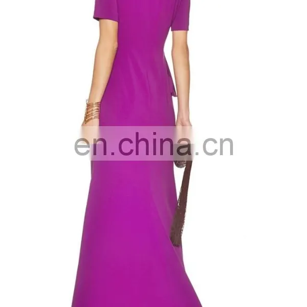 Latest Fashion Purple Evening Dress Front Slit Purple Crepe Evening Gown, Evening Dress China photo-3