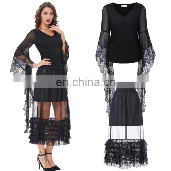 Belle Poque Retro Vintage Sexy Women's Ruffled Lace Hem See-Through Long Skirt BP000348-1 photo-6