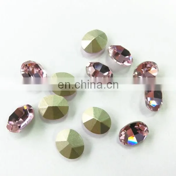 Silver Base Point Back Rose Crystal Stone Oval Shape photo-2
