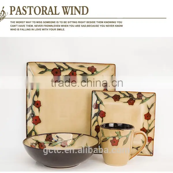 American Pastoral Style Stoneware 16pcs Dinnerware Set With Flower Design