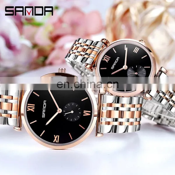 Sanda P1052 Luxury Quartz Wrist Watches for Men Women Stainless Steel Chrono Water Resistant Fashion Couple Watch photo-3