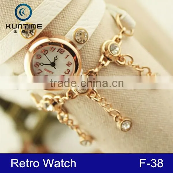 2015 Leather Strap Vintage Bracelet Lady Watch Relojes With Pendant photo-4
