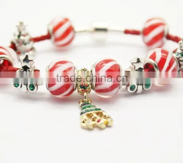 Fashion Handmade European Murano Glass Bead Thin Leather Bracelet photo-4
