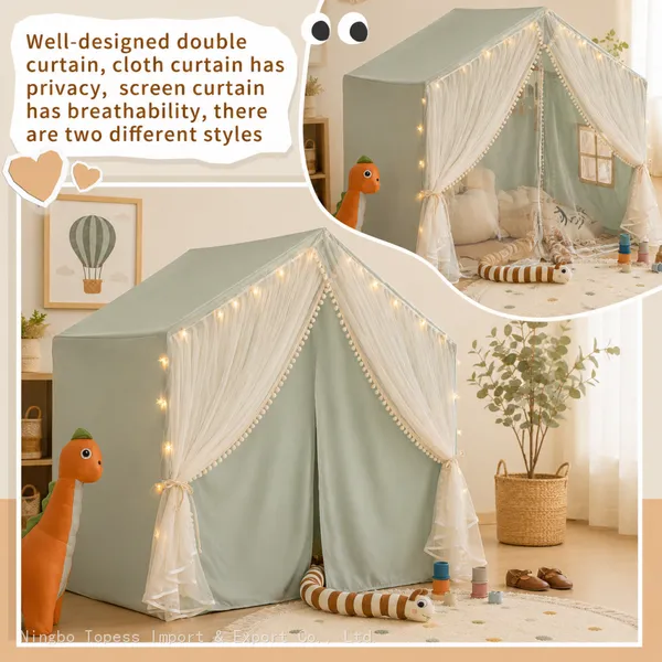 Kids Play Tent With Padded Mat, Kids Tents Indoor Playhouse for Toddler, Large Princess Castle Pompoms Play House Tent photo-5