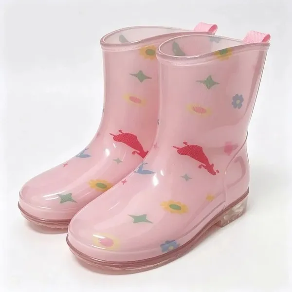 Proshieldwork Kids Pink Printed Middle Calf Rain Boots Girls Rain Boots