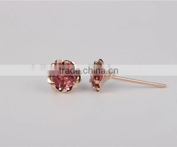 Fashion 10k Rose Gold Beatiful Flower Red Tourmaline Stud Earring Jewellery photo-4