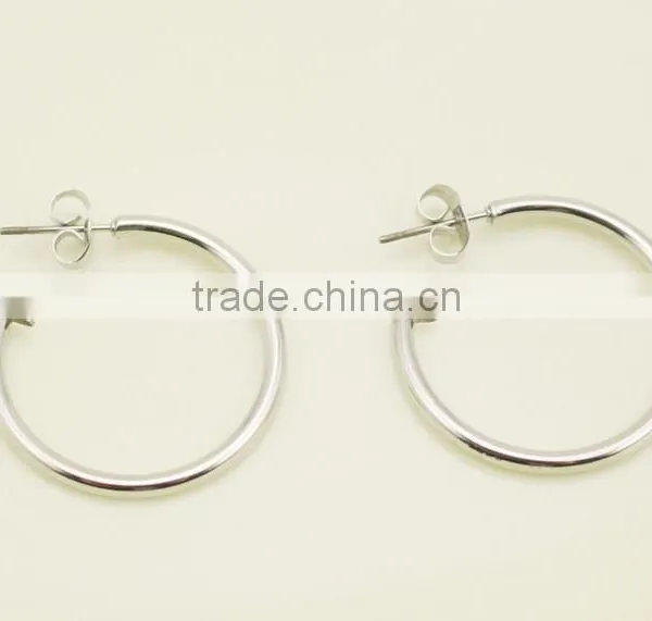 Simple Small Shiny Silver Color Open Circle Stud Earrings photo-3