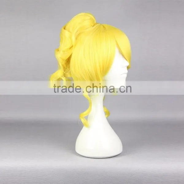 Cosplay Wig Pretty Girl Haistyle 30cm Short Wavy Yellow Synthetic Hair Anime Cosplay Love Live Ayase Eli Wig Pigtail Cosplay Wig photo-3