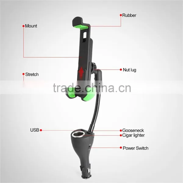 Universal Dual USB Port Car Charger Holder Cigarette Socket Suitable 4-6.3in Smartphone photo-6