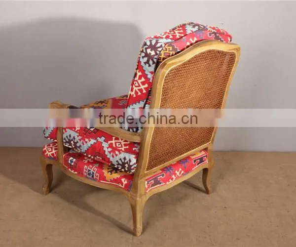 French Style Wooden Cane Back Living Room Armchair photo-2